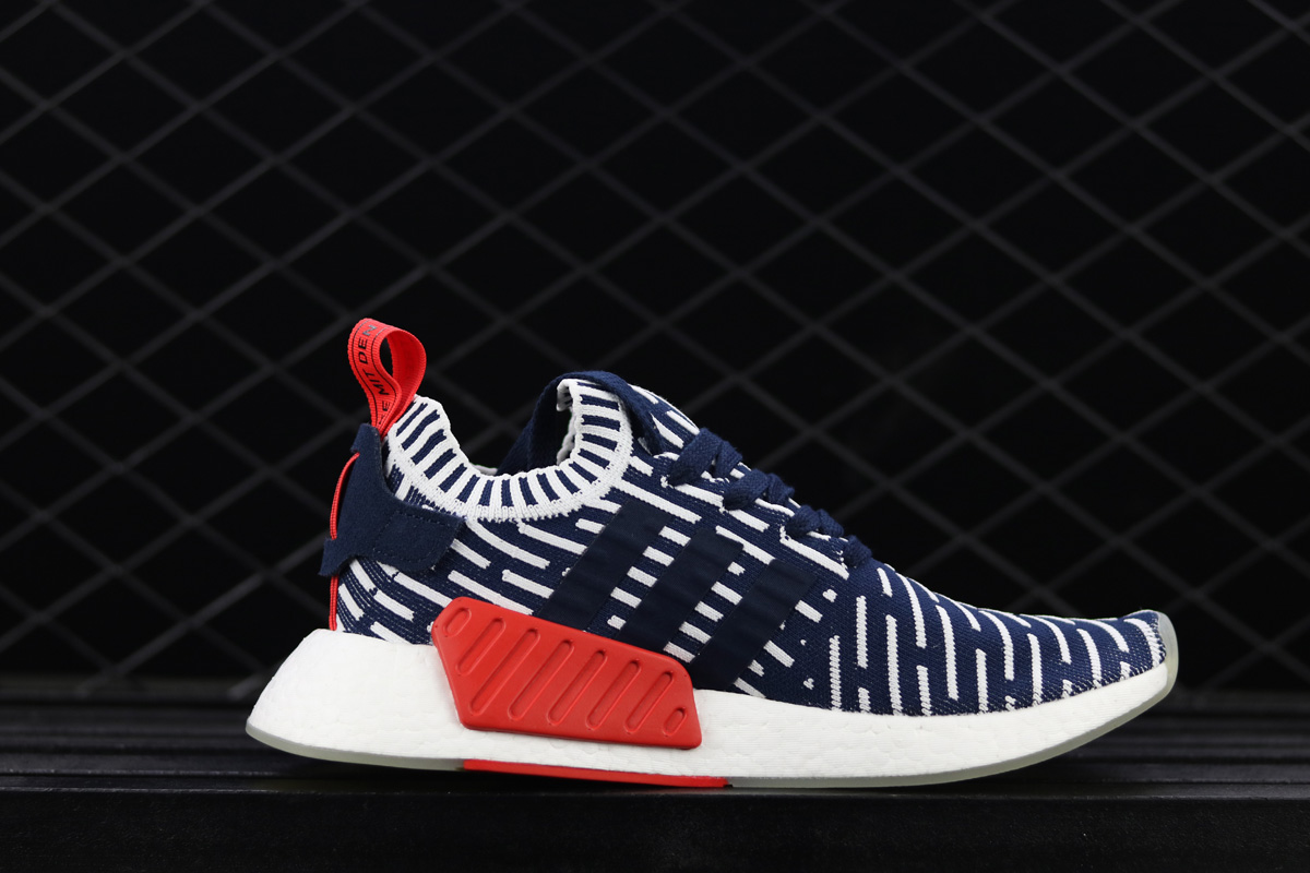 adidas NMD R2 PrimeKnit Boost Navy White Red For Sale – The Sole Line