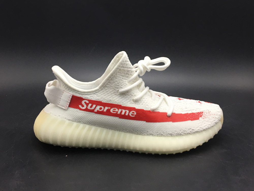 Supreme x adidas Yeezy Boost 350 V2 Custom White Red – The Sole Line