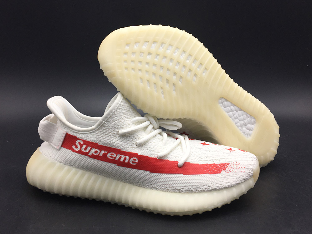 Supreme x adidas Yeezy Boost 350 V2 Custom White Red – The Sole Line