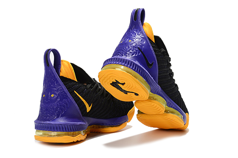 yellow and purple lebron shoes