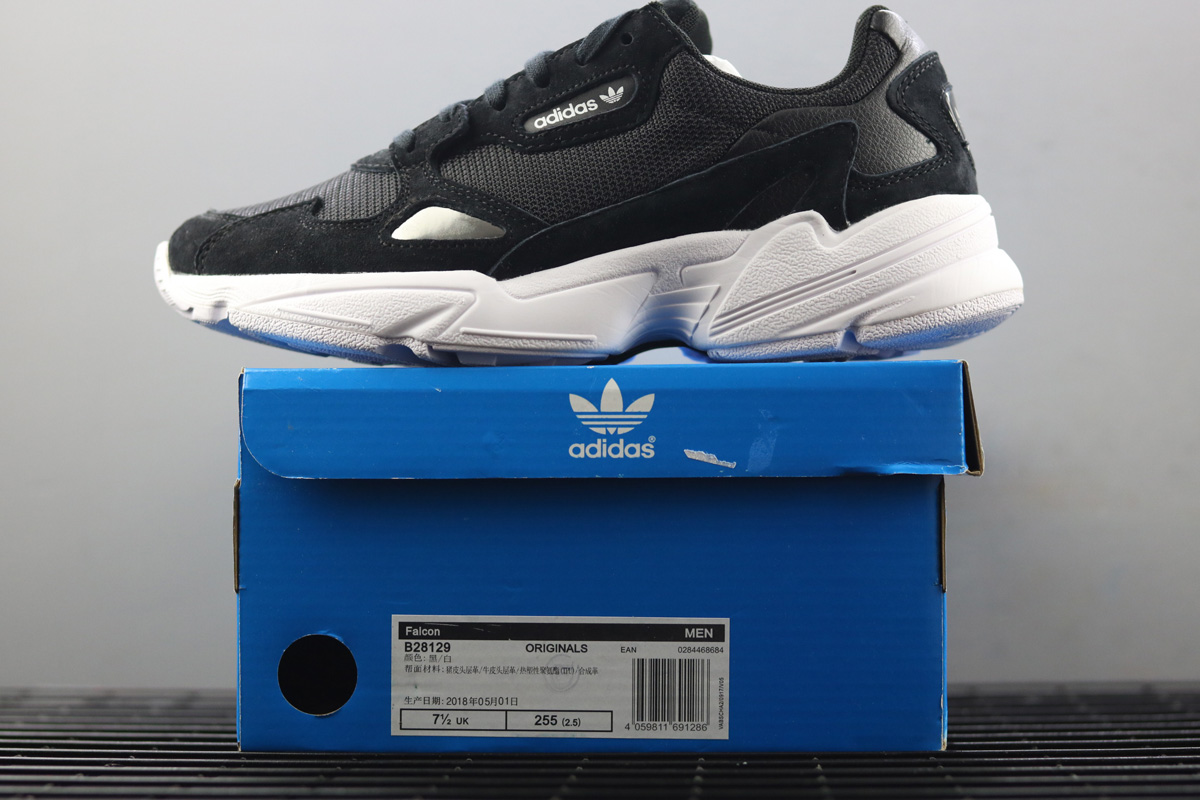 adidas falcon black white blue