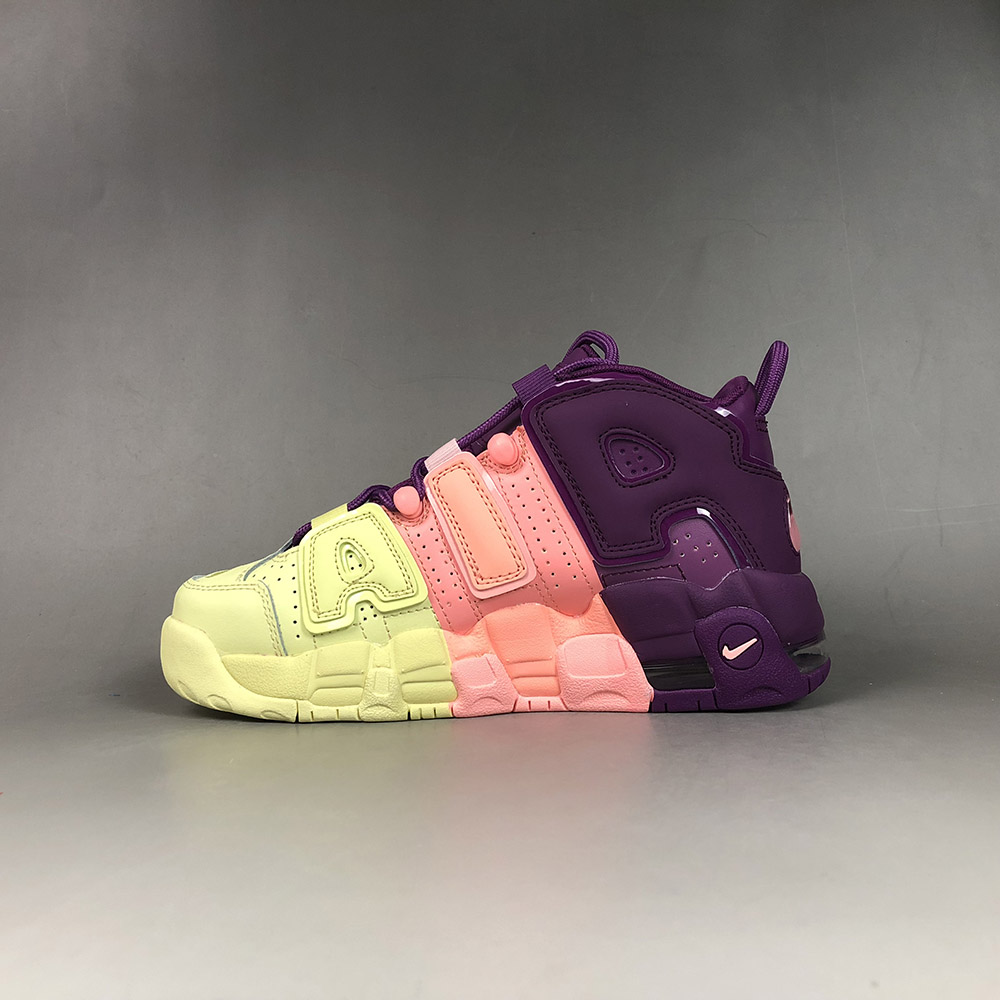 Nike uptempo yellow pink purple shop