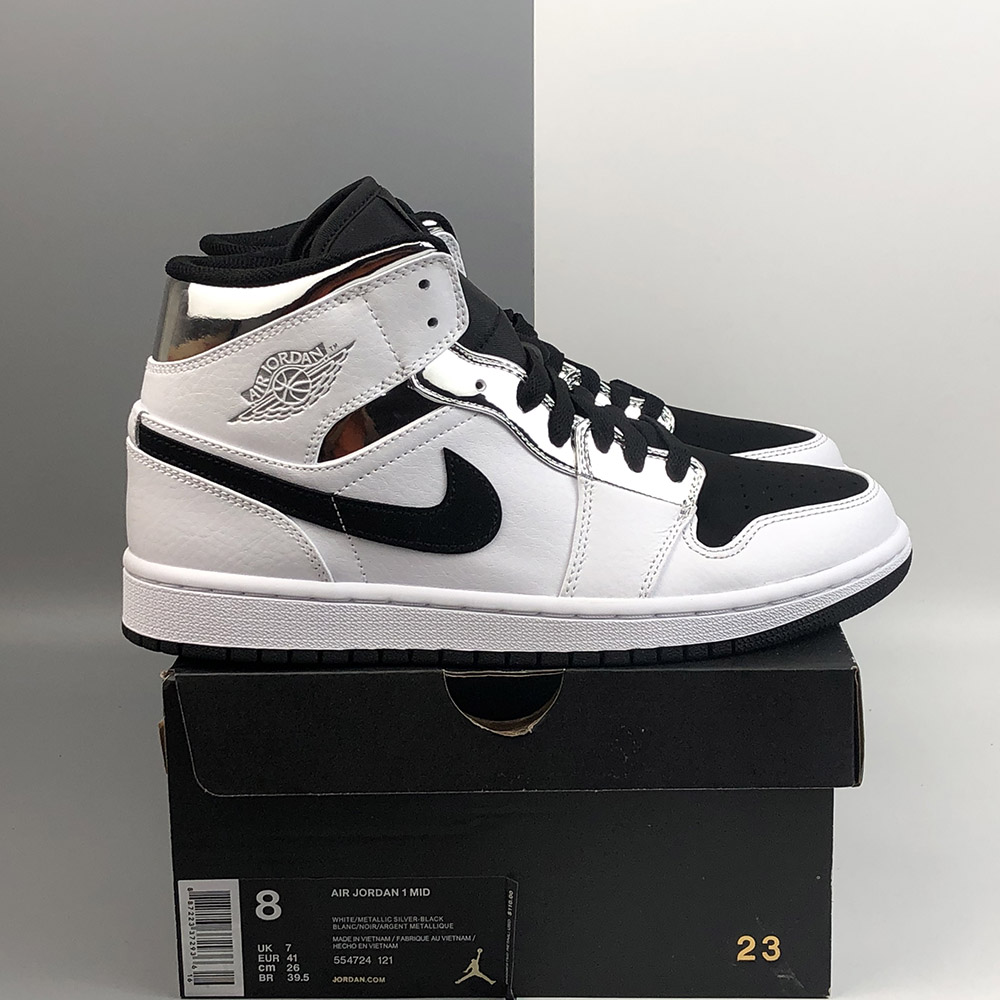 air jordan 1 mid white silver black