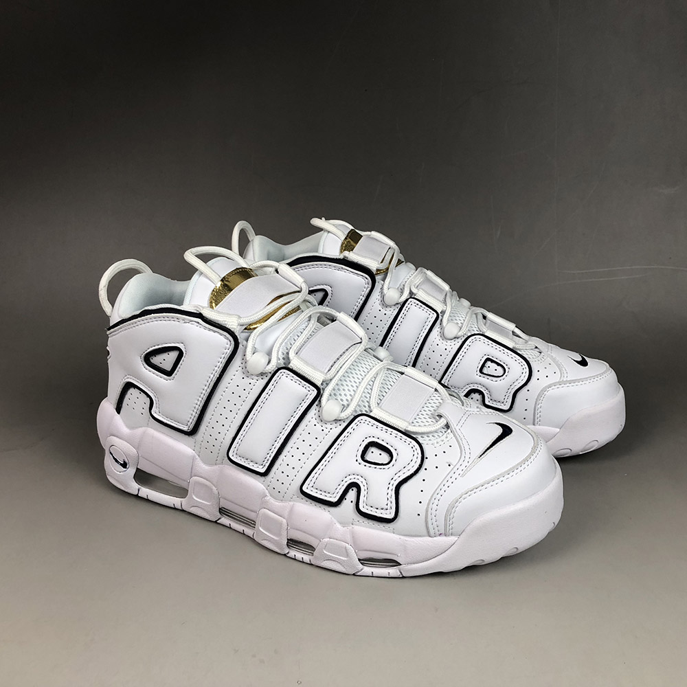 nike uptempo white and silver