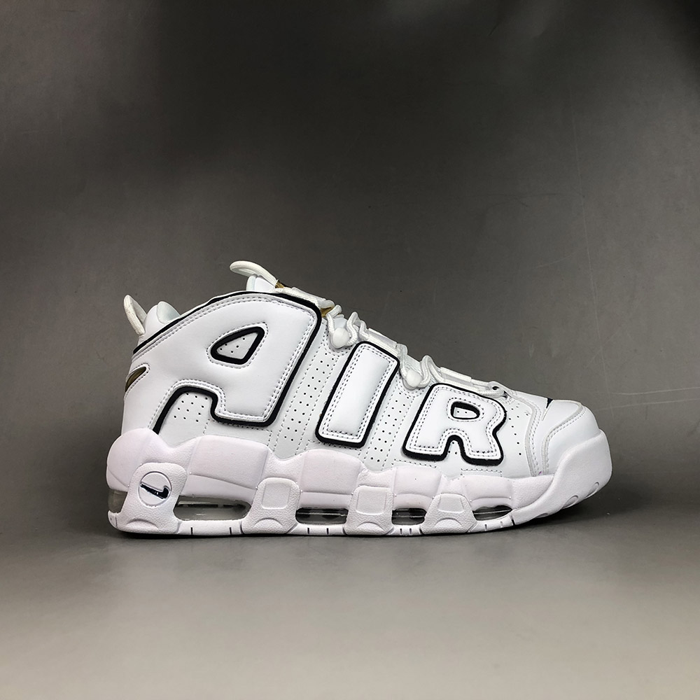 nike air uptempo white and gold