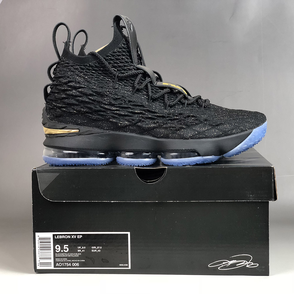 lebron 15 black and gold size 12