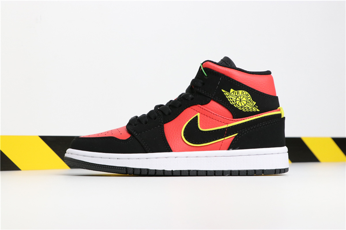 Air Jordan 1 Mid Black/Volt-Hot Punch 