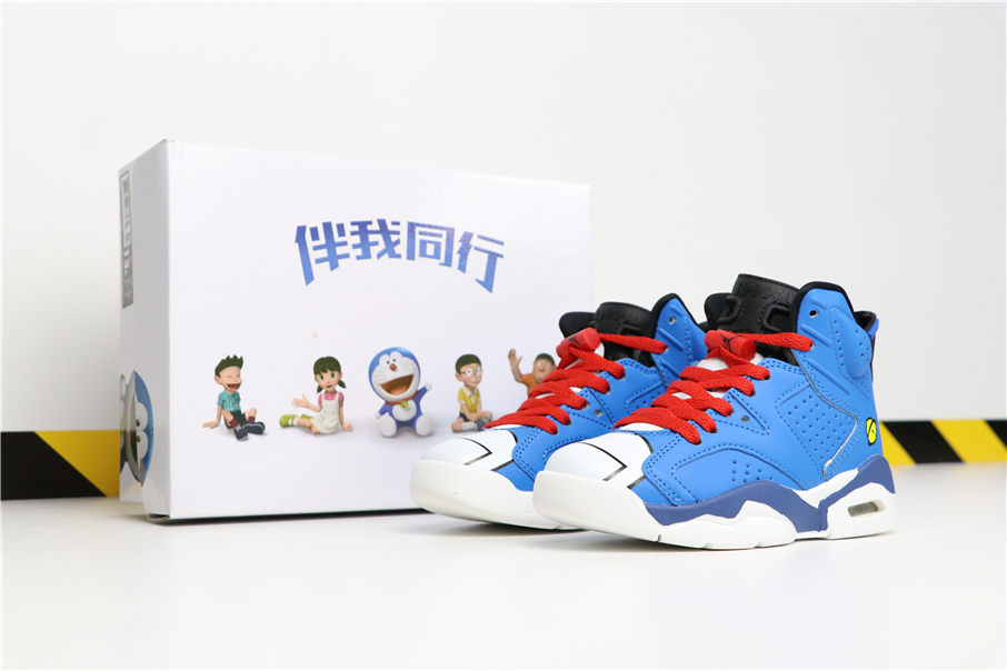 Kid's Air Jordan 6 Blue/White-Red For 