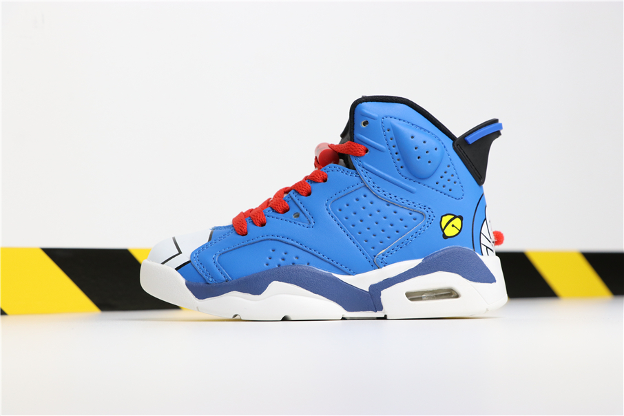 Kid's Air Jordan 6 Blue/White-Red For 