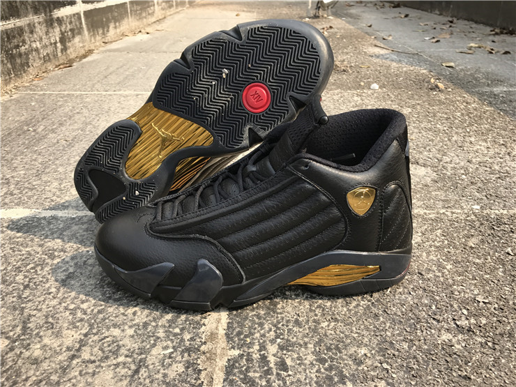 black and gold jordan 14s