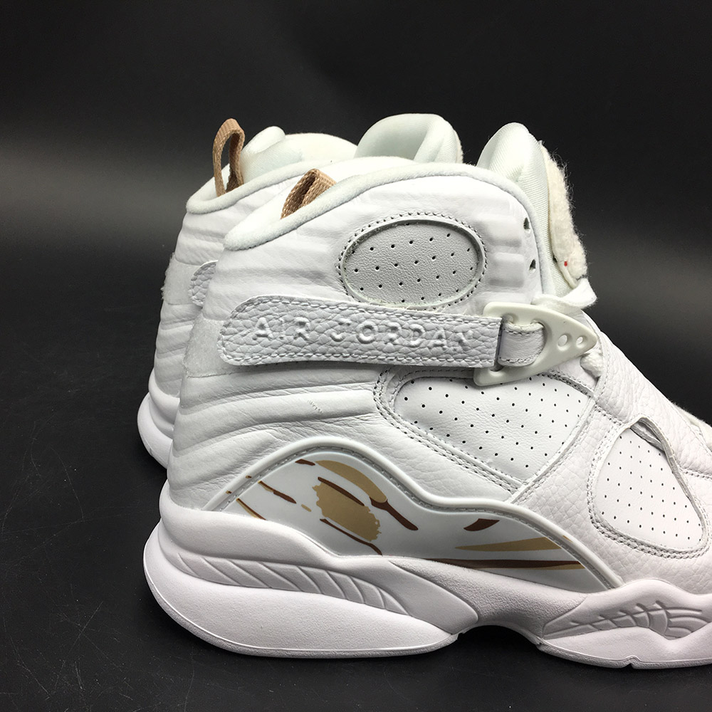 white and gold jordan 8