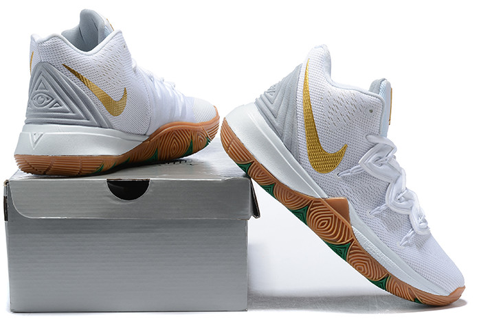 white and gold kyrie 5