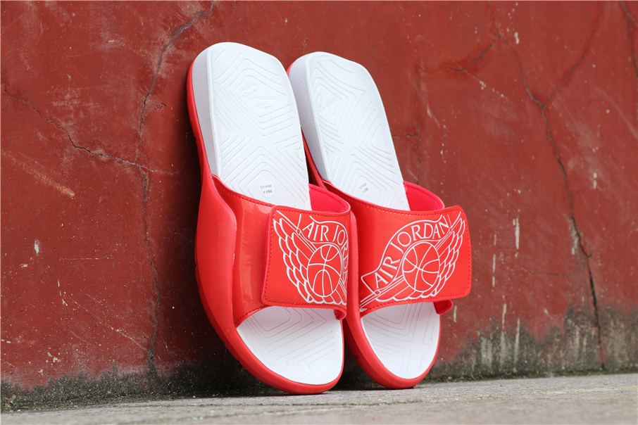 nike red and white slides