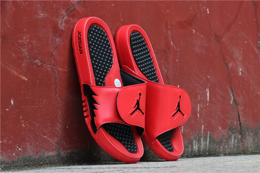 jordan slides red and black