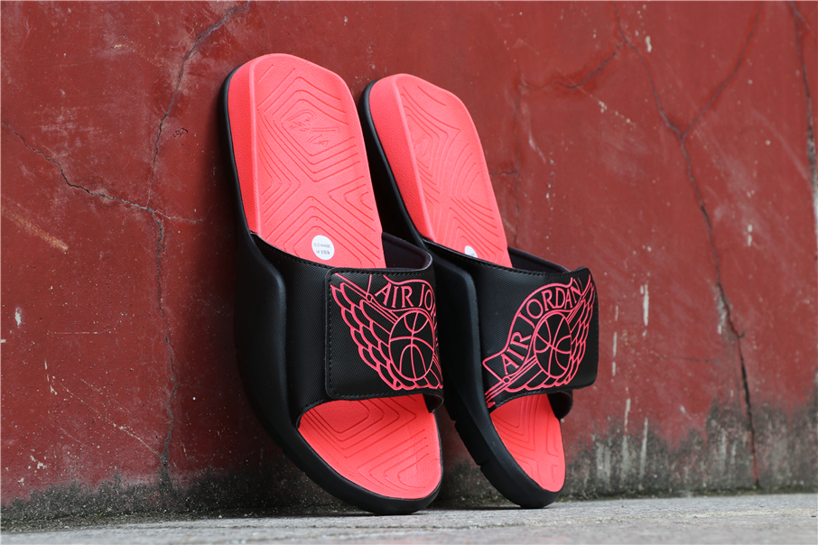 jordan slides red and black