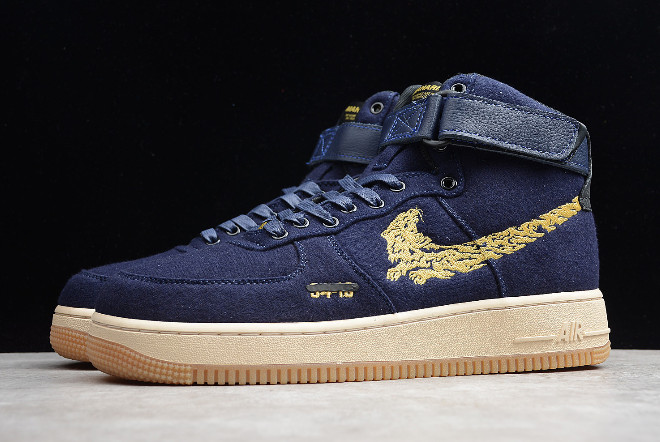 navy blue and yellow air force ones high top