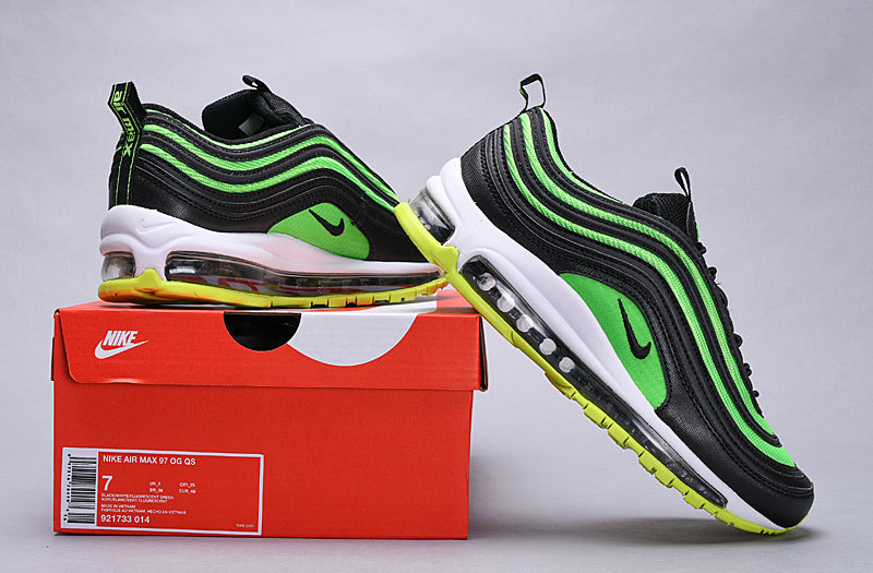 black and lime green air max 97