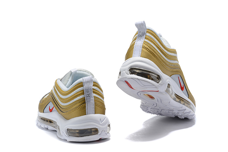 nike air max 97 metallic gold  and  university red