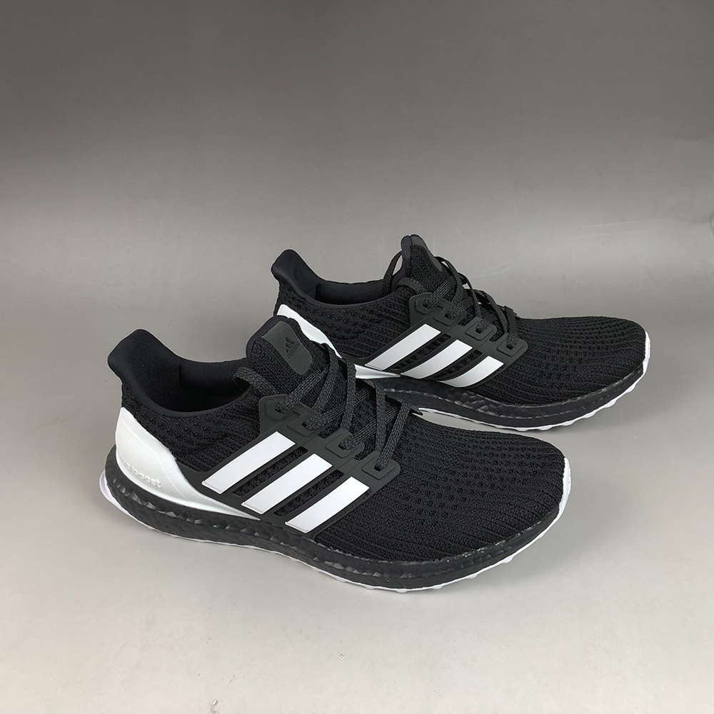 ultra boost black with white stripes