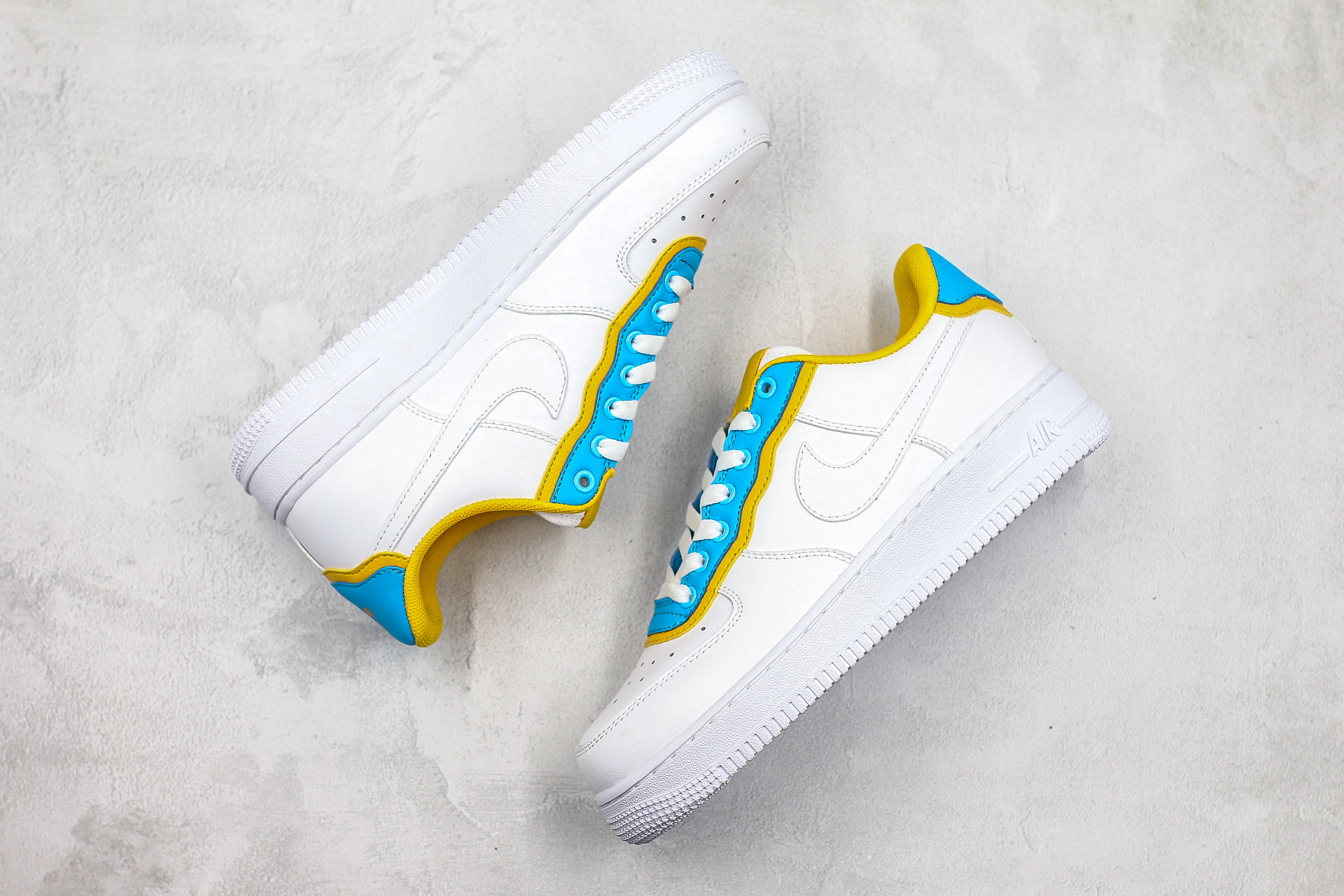 yellow and blue air force ones