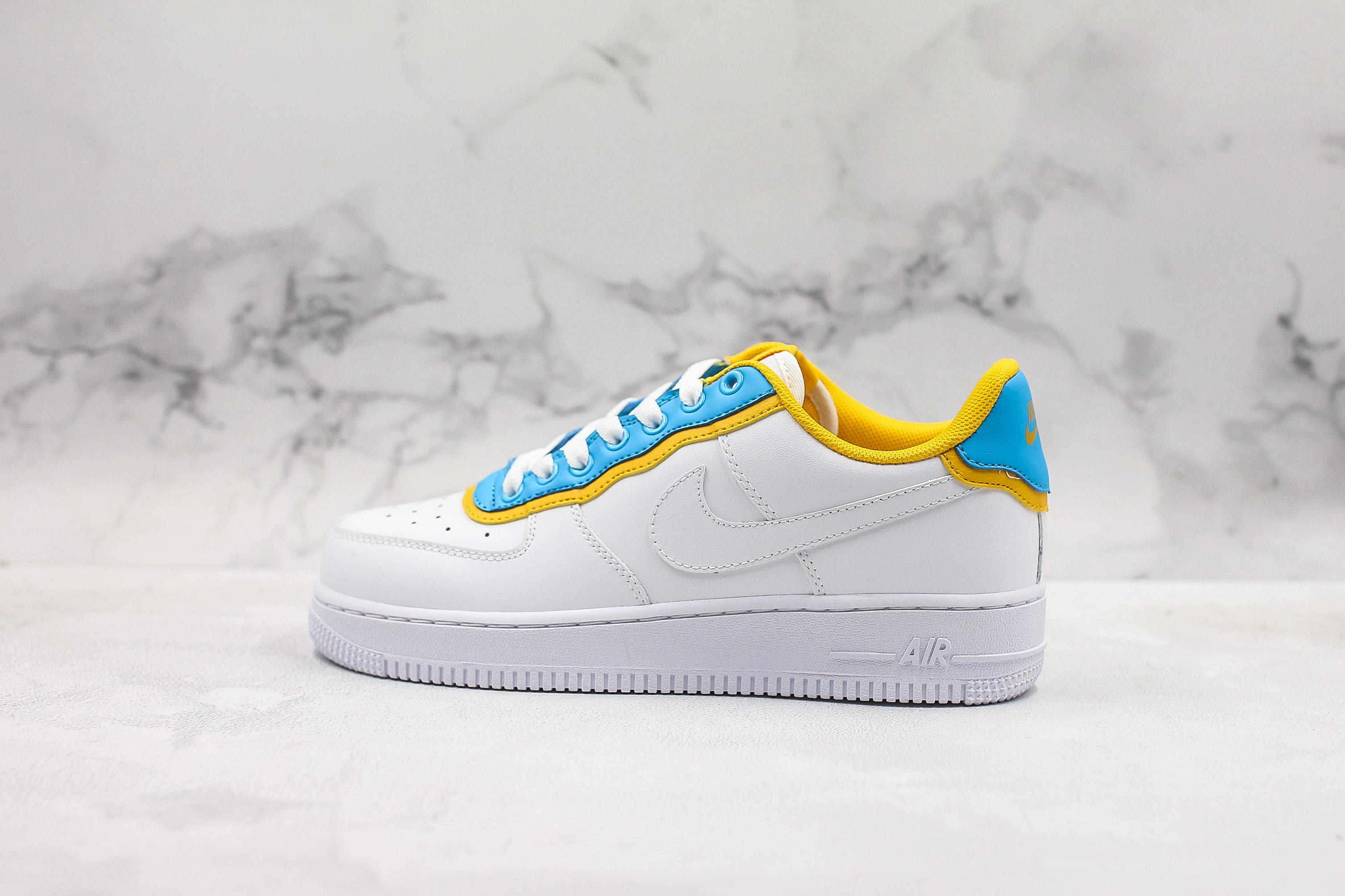 yellow blue and white air force ones 