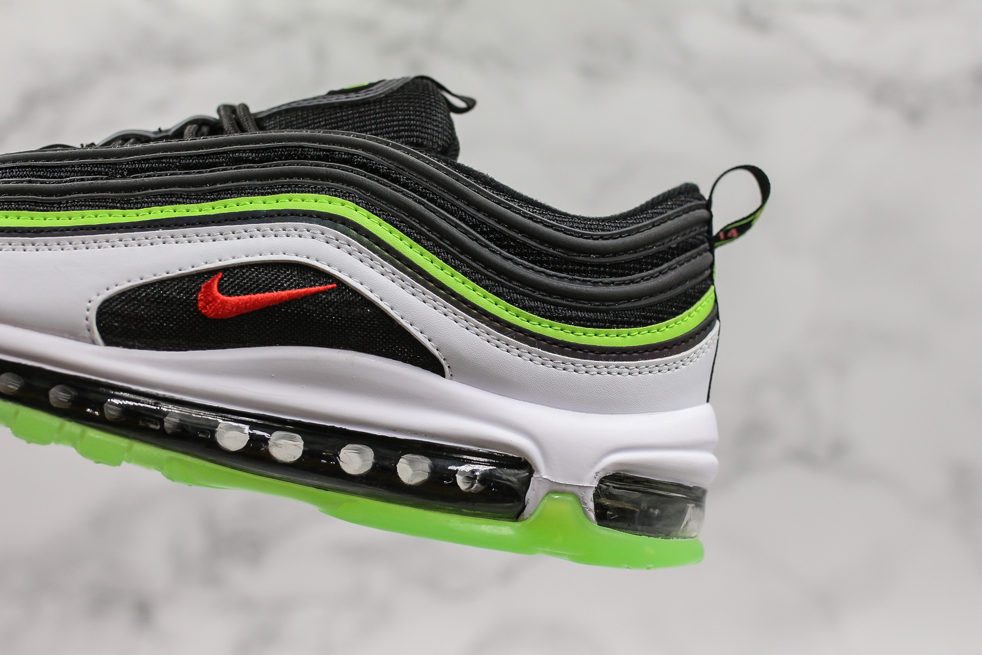 nike air max 97 gs in grey black and bright crimson