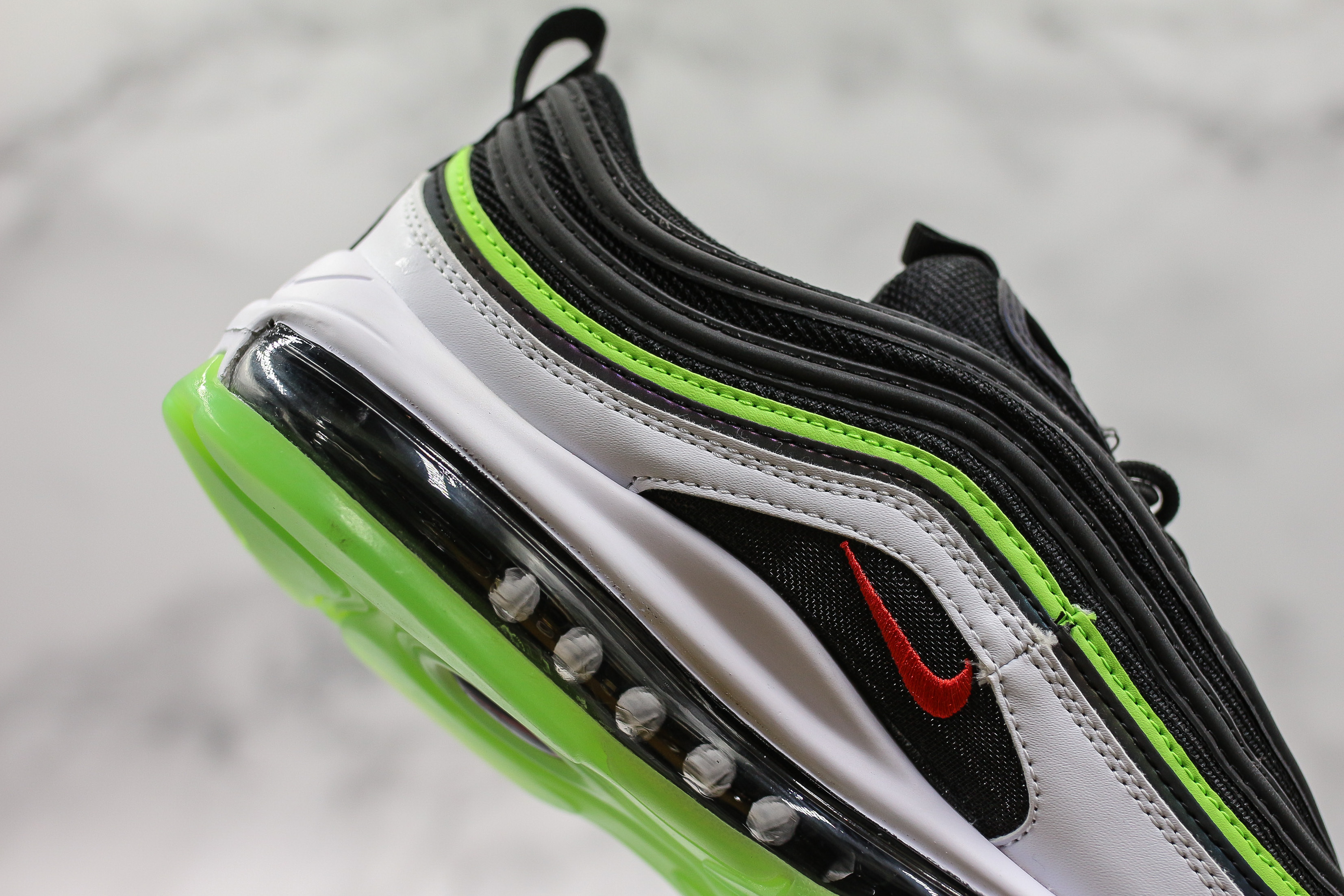 nike air max 97 gs in grey black and bright crimson