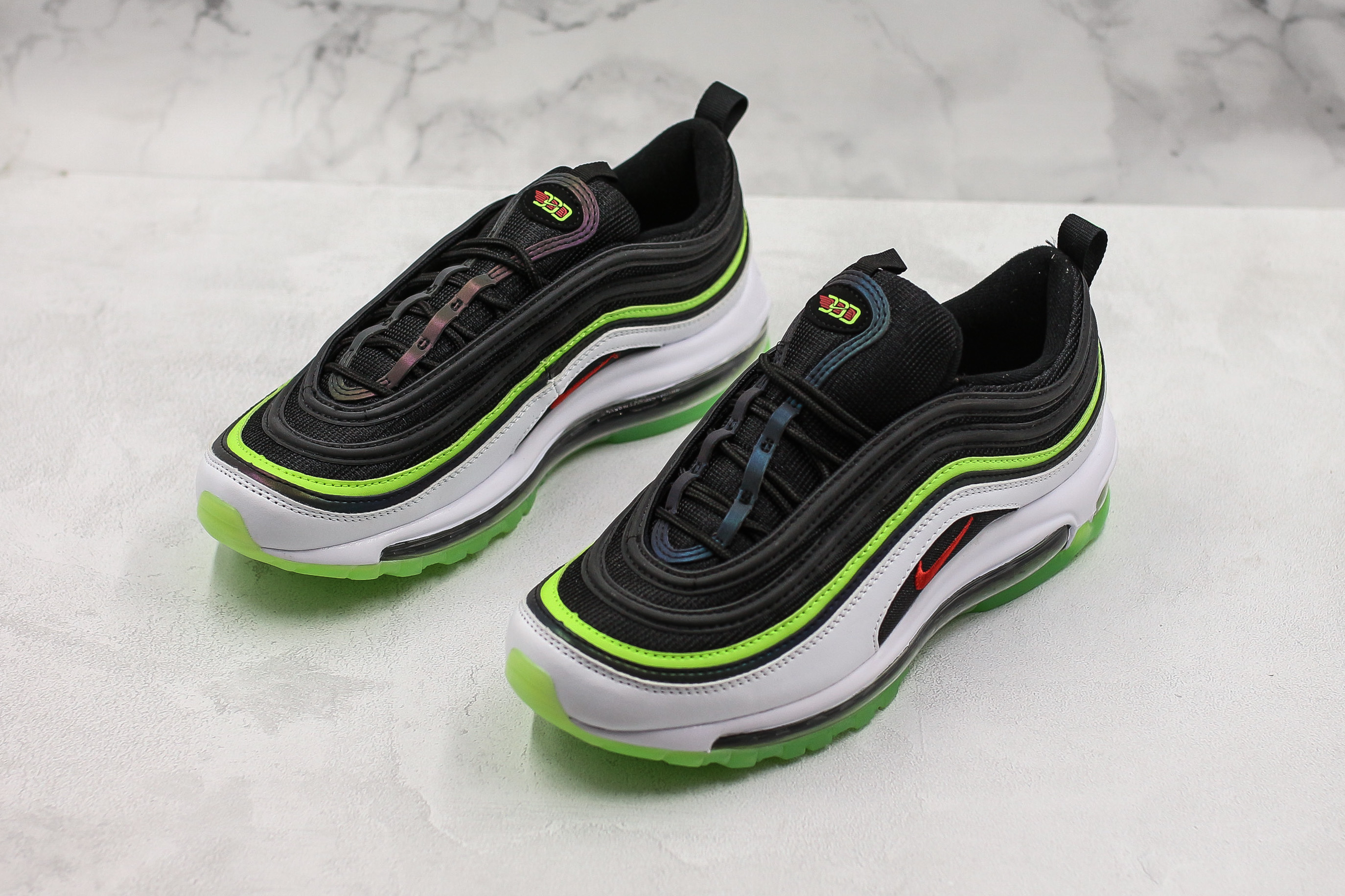 nike air max 97 gs in grey black and bright crimson