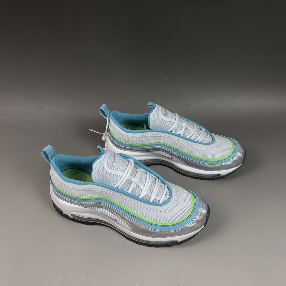 white and light blue air max 97