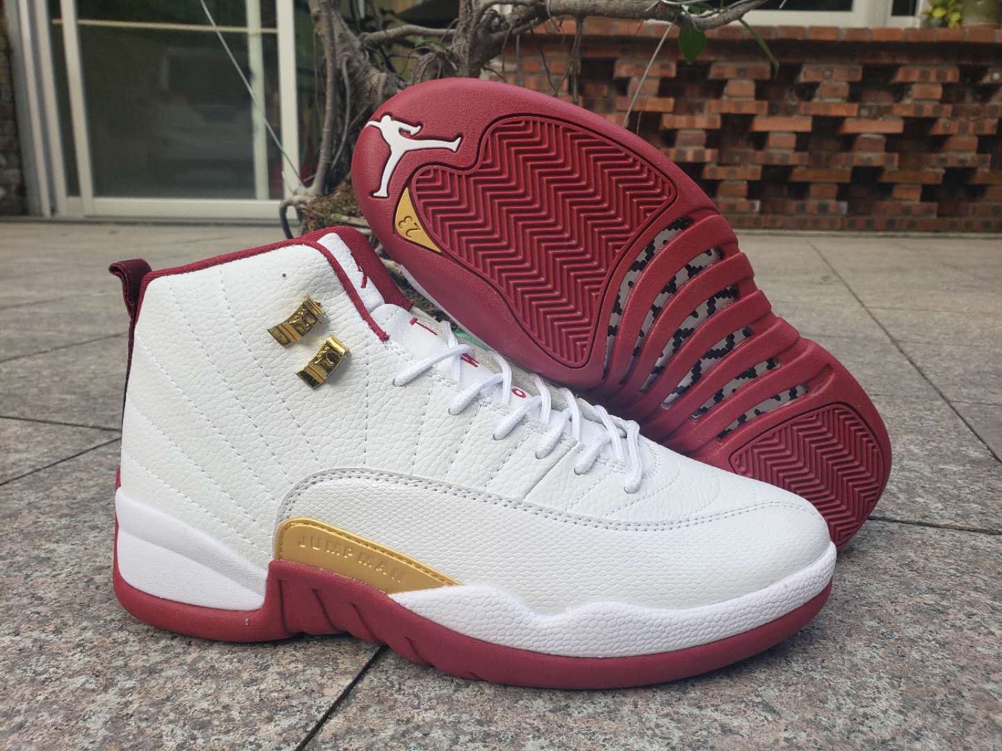 jordan 12 red white gold