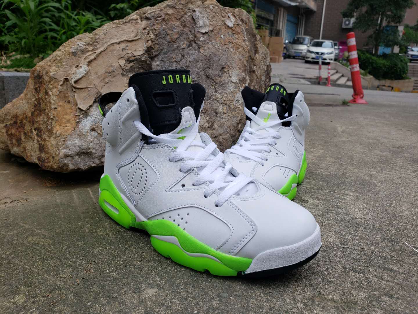 lime green and black jordan 6