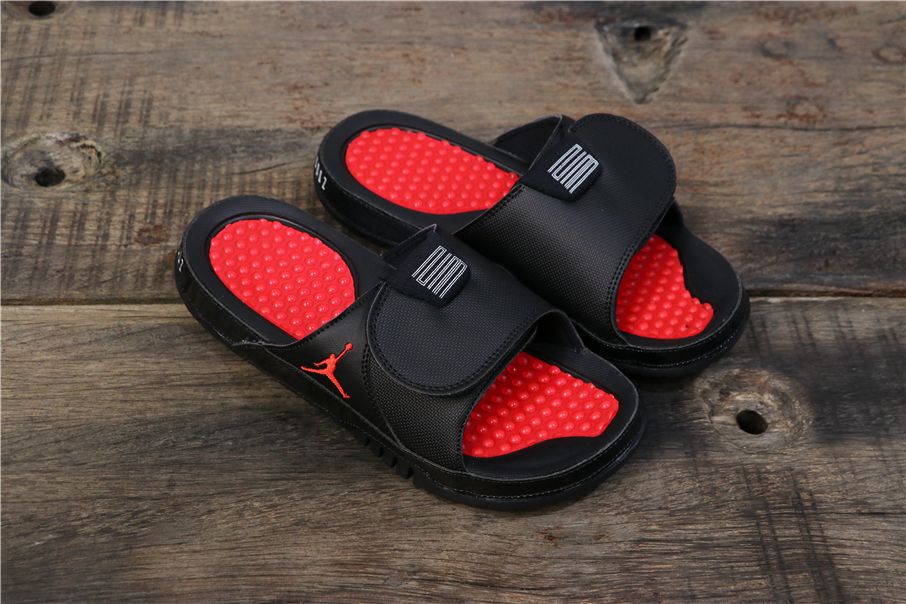 red and black jordan sandals