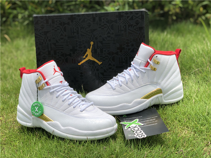 jordan retro 12 white red and gold