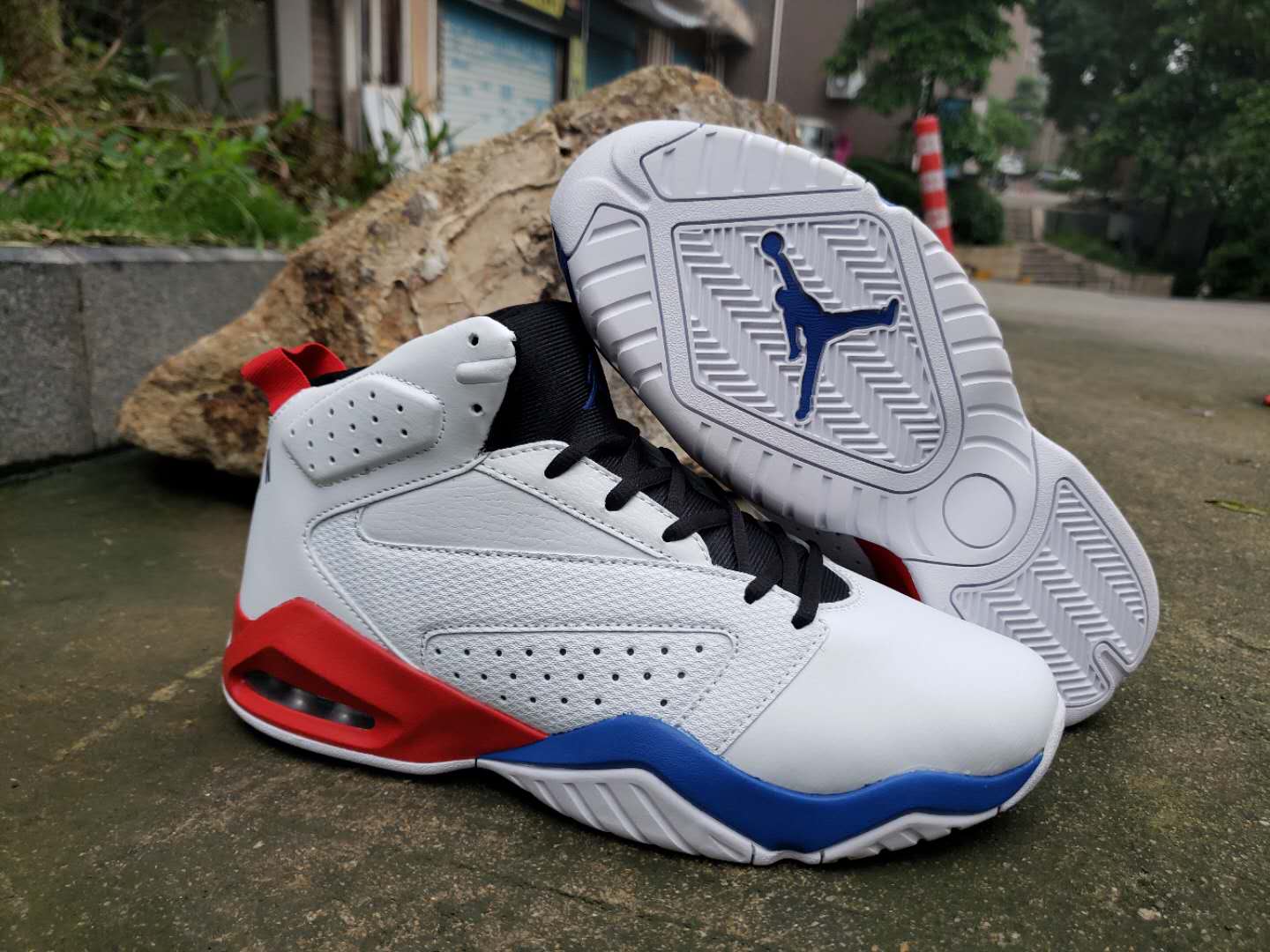 jordan white red blue