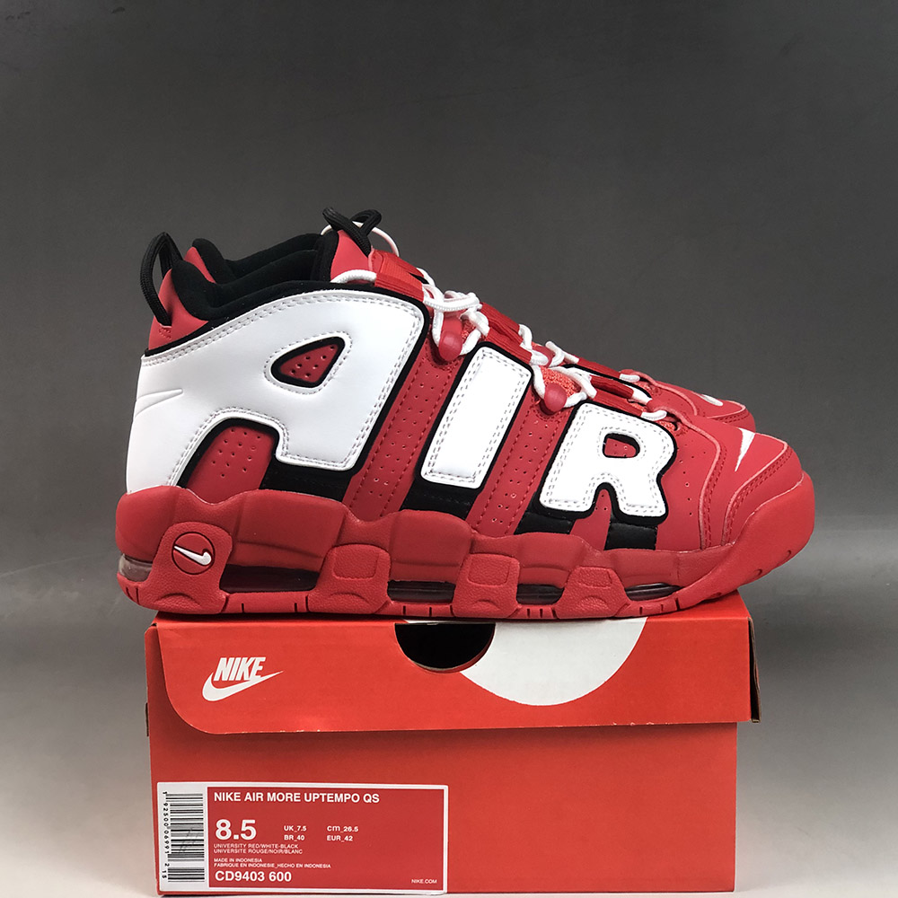 nike uptempo mens red and white