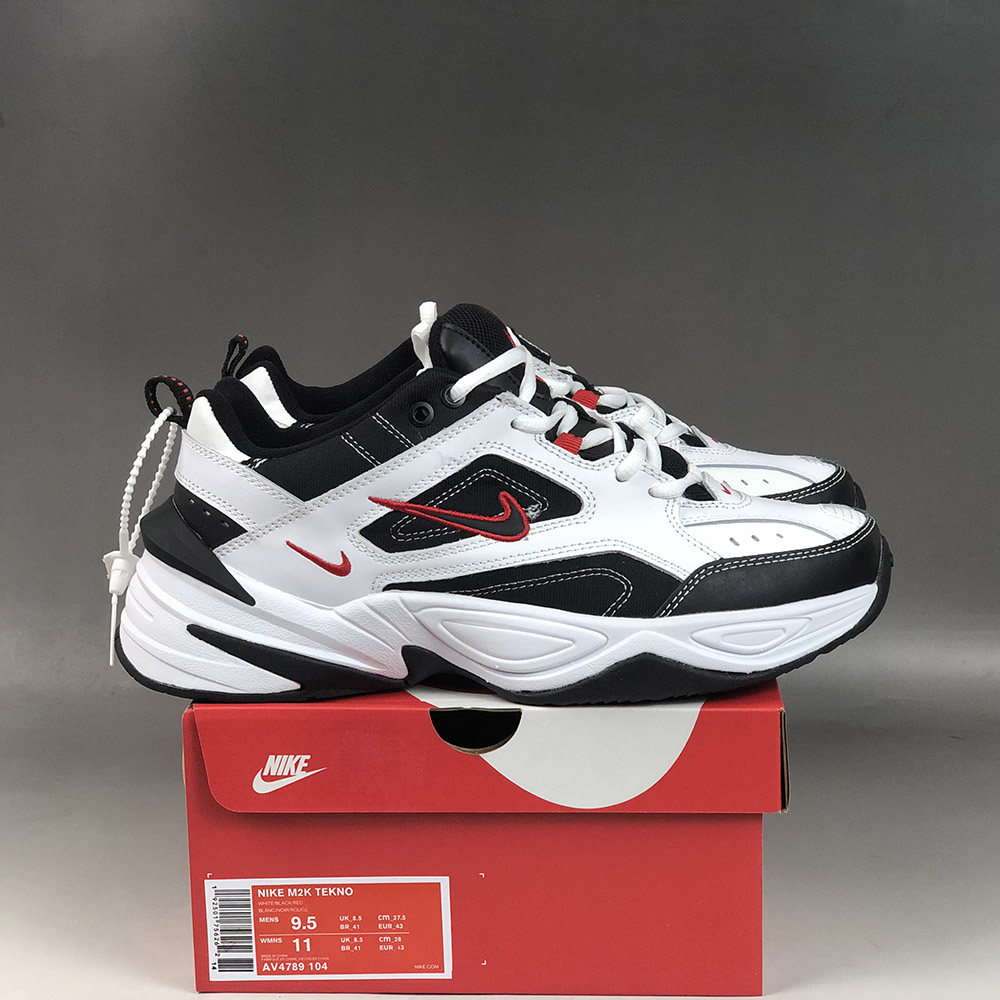 nike m2k tekno black white red