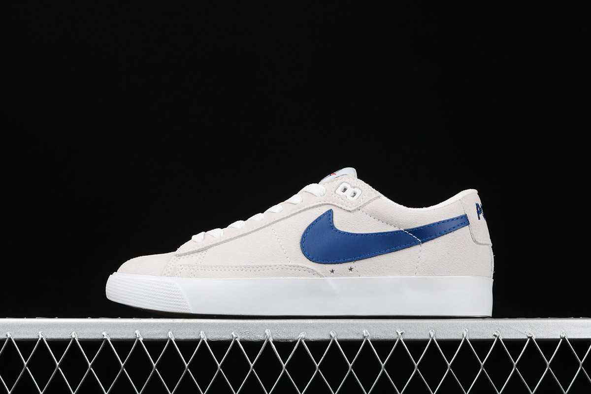 white and blue nike sneakers