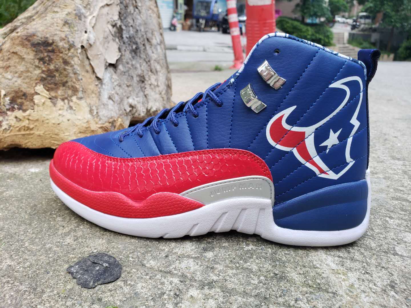 red and blue jordan 12