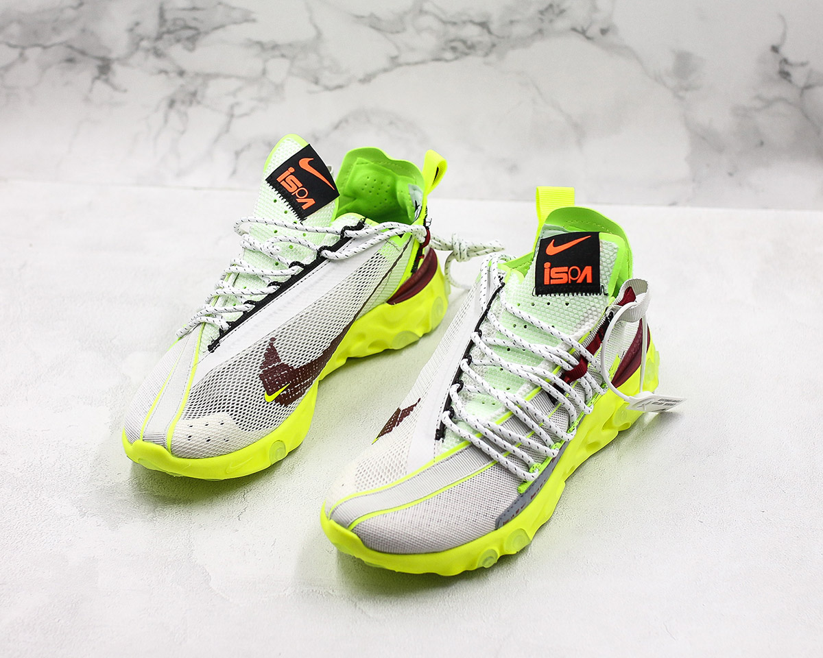 nike react runner ispa platinum tint volt glow team red