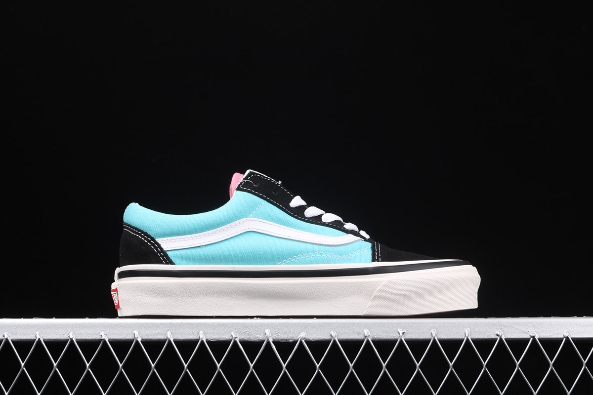 black pink and blue vans