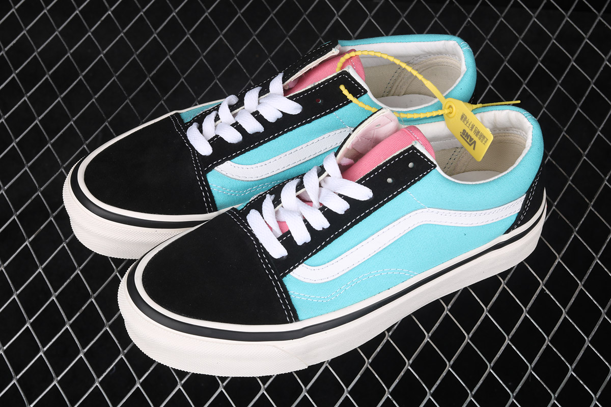 blue and pink vans old skool