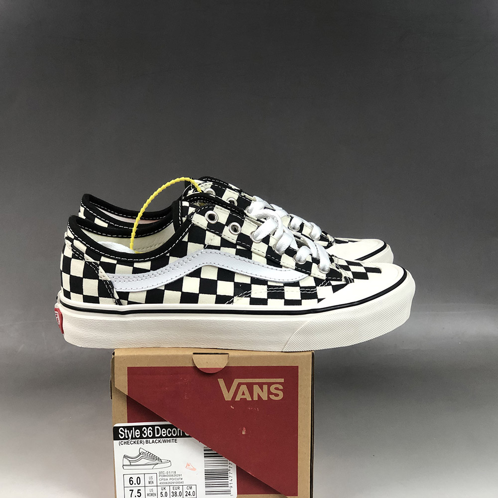 vans style 36 decon sf black & white checkered skate shoes