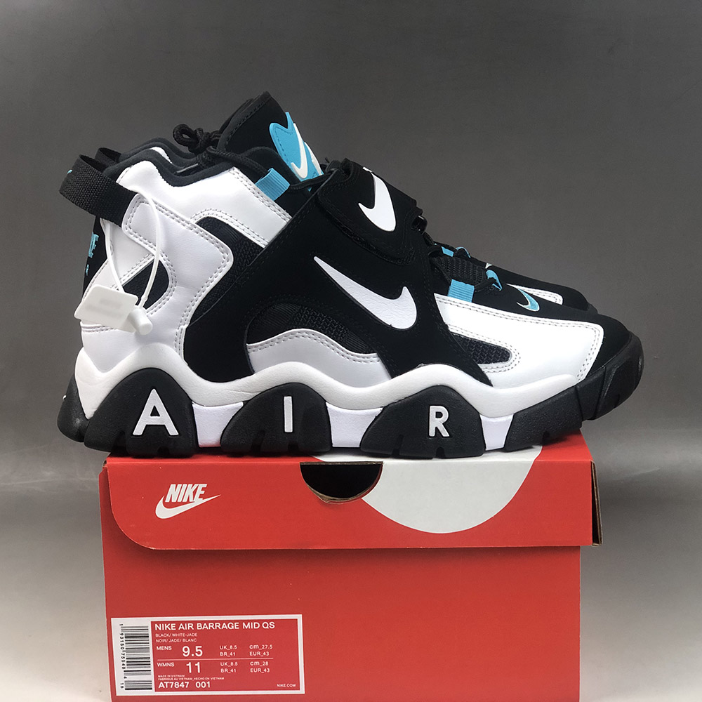 nike air barrage black and white