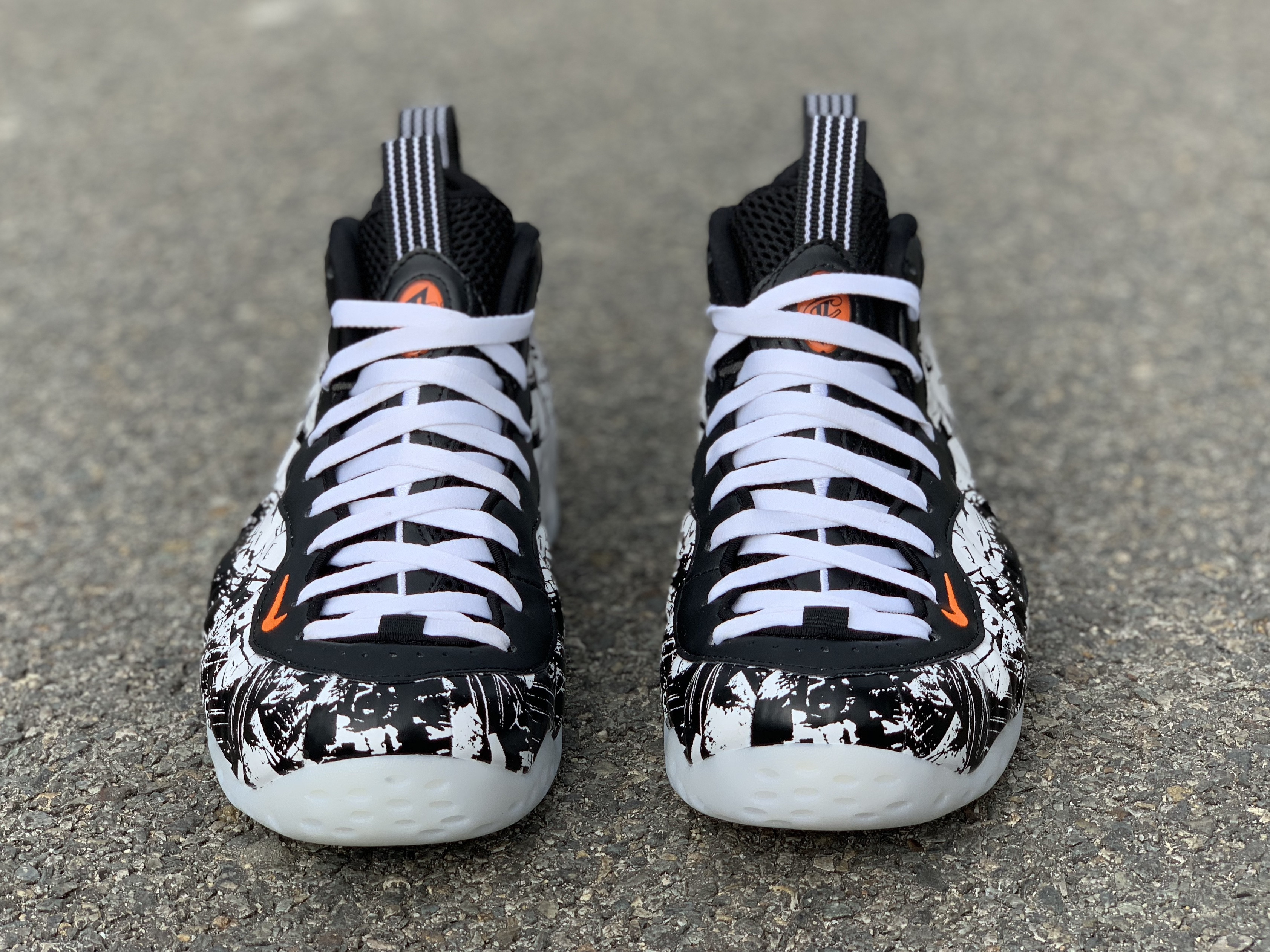 black white and orange foamposites