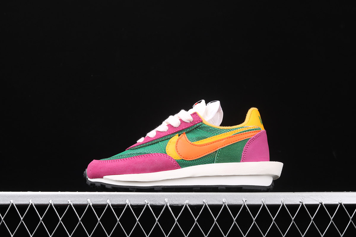 nike sacai waffle green pink