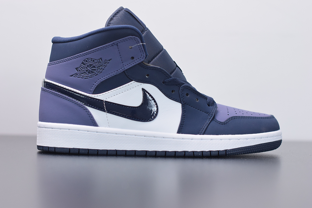 jordan 1 mid obsidian sanded purple on feet