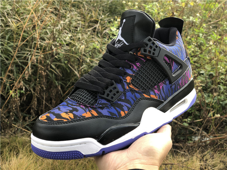 black blue and orange jordan 4s