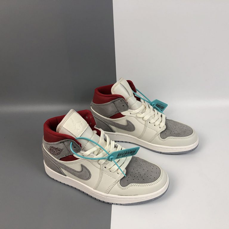 SNS x Air Jordan 1 Mid Sail/Wolf Grey-Gym Red-White For Sale â The Sole Line