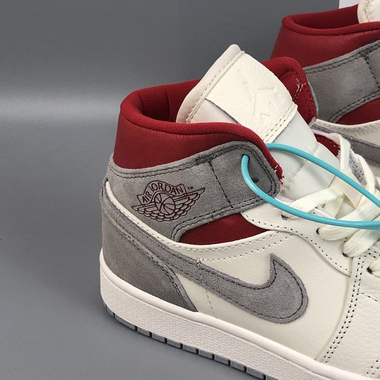 SNS x Air Jordan 1 Mid Sail/Wolf Grey-Gym Red-White For Sale â The Sole Line