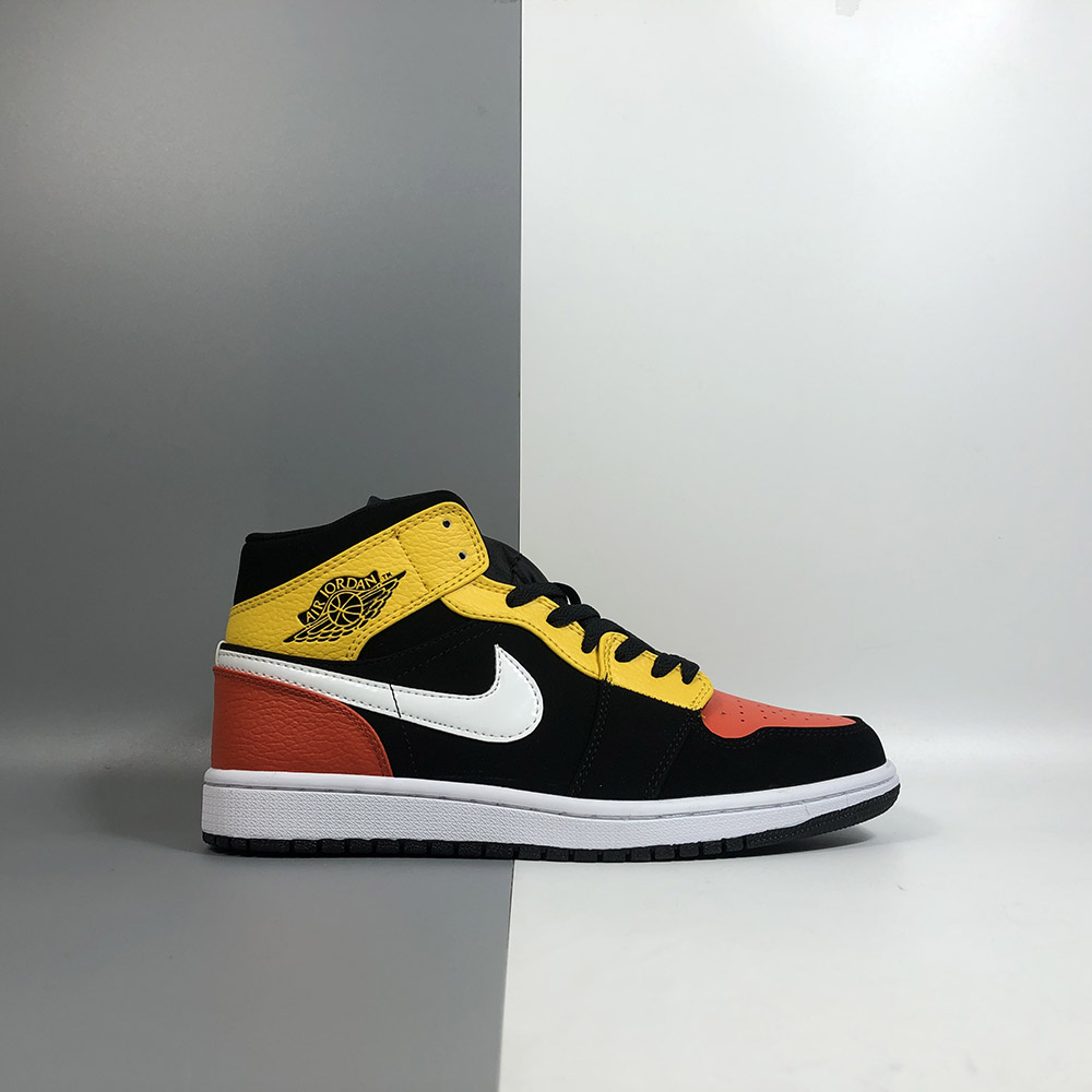 red yellow black and white jordan 1